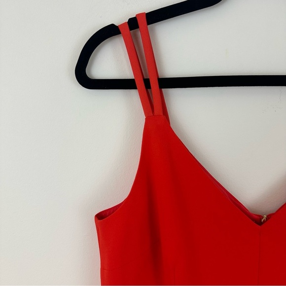 NWT Trina Turk Wide Leg Jumpsuit Poppy Red 8 Strappy V Neck Satin Trim Pockets - Picture 2 of 6